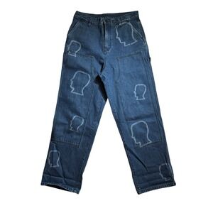 Brain Dead Denim Blue Jeans Double Knee Head Logo Size 31